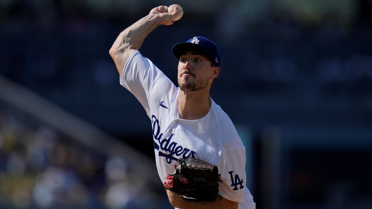 Los Angeles Dodgers starting pitcher Michael Grove (78) throws during the second inning of a baseball game against the New York Yankees in Los Angeles, Saturday, June 3, 2023. (AP Photo/Ashley Landis)