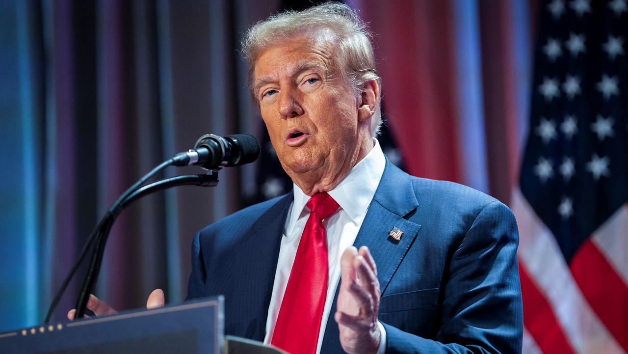 President-elect Donald Trump speaks during a meeting with the House GOP conference, Nov. 13, 2024, in Washington. (Allison Robbert/Pool via AP, File)