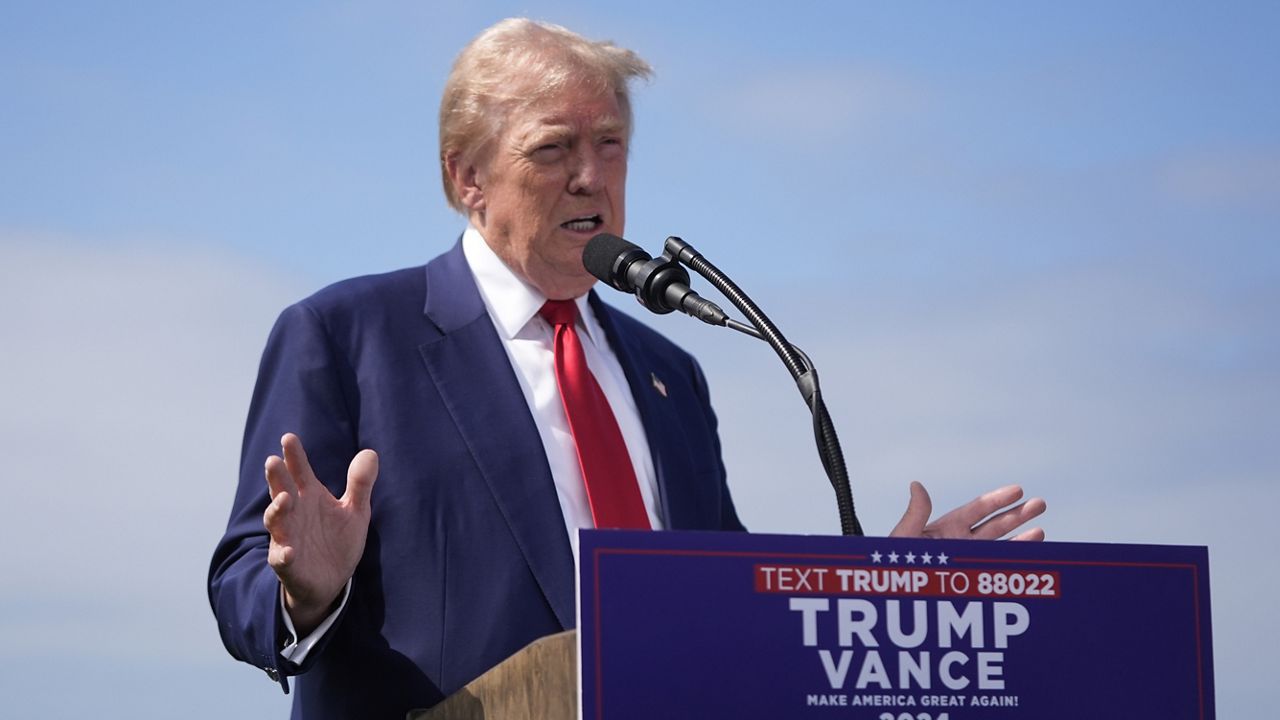 Republican presidential nominee former President Donald Trump speaks during a news conference held at Trump National Golf Club Los Angeles in Rancho Palos Verdes, Calif., Friday, Sept. 13, 2024. (AP Photo/Jae C. Hong)