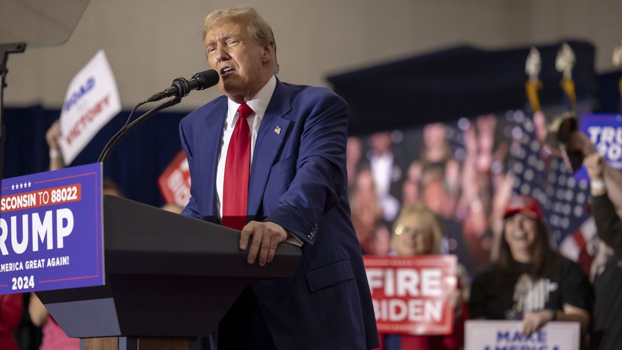 Republican presidential candidate former President Donald Trump speaks, April 2, 2024, at a rally in Green Bay, Wis. (AP Photo/Mike Roemer, File)