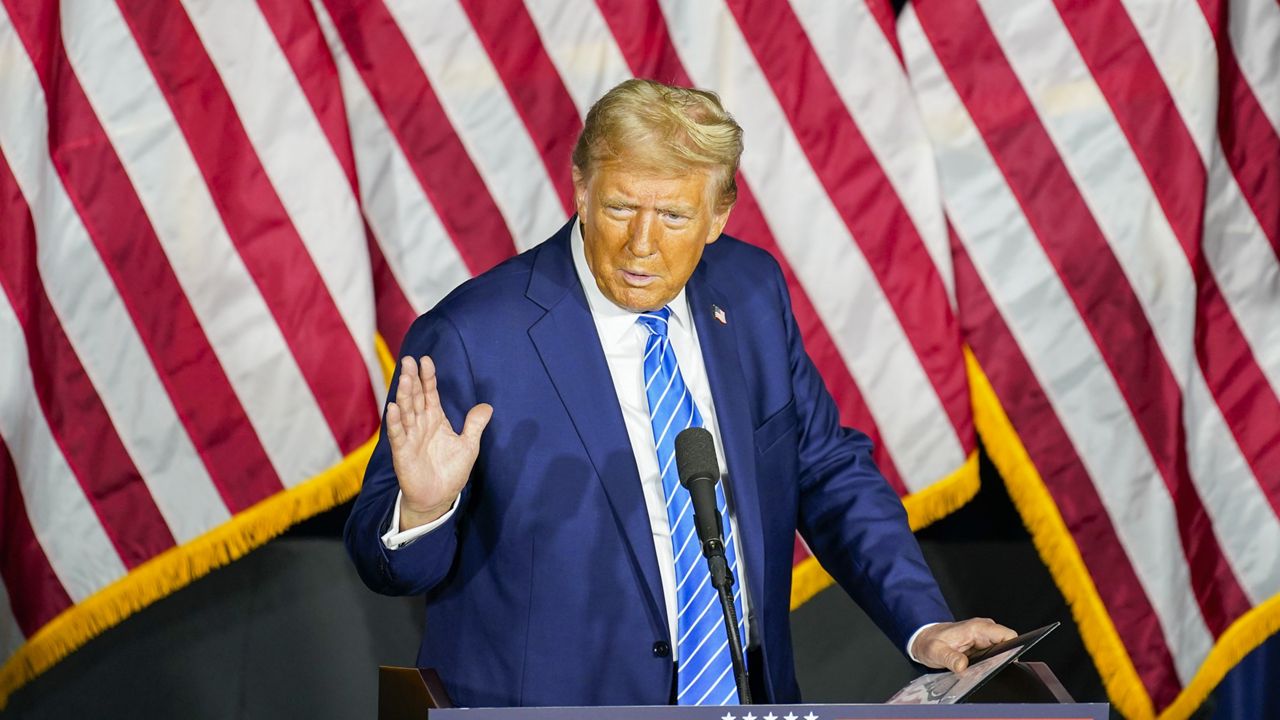 Republican presidential nominee and former President Donald Trump speaks at a campaign event Tuesday, Oct. 1, 2024, at Discovery World in Milwaukee. (AP Photo/Andy Manis)