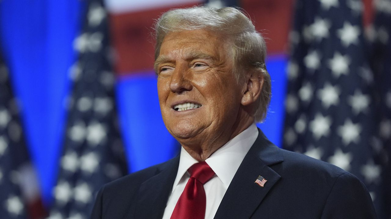 Republican presidential nominee former President Donald Trump smiles at an election night watch party at the Palm Beach Convention Center, Wednesday, Nov. 6, 2024, in West Palm Beach, Fla. (AP Photo/Evan Vucci, File)