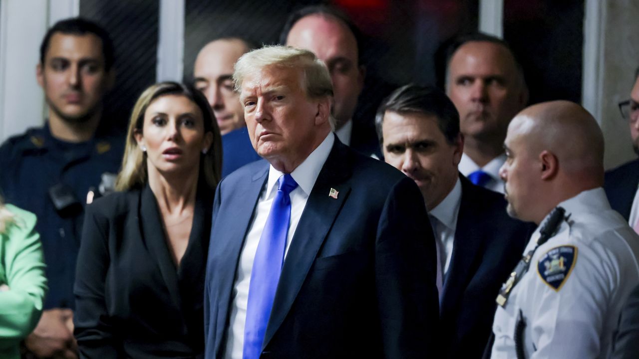 Former President Donald Trump leaves the courthouse after a jury found him guilty of all 34 felony counts in his criminal trial at Manhattan Criminal Court. (Justin Lane/Pool Photo via AP)