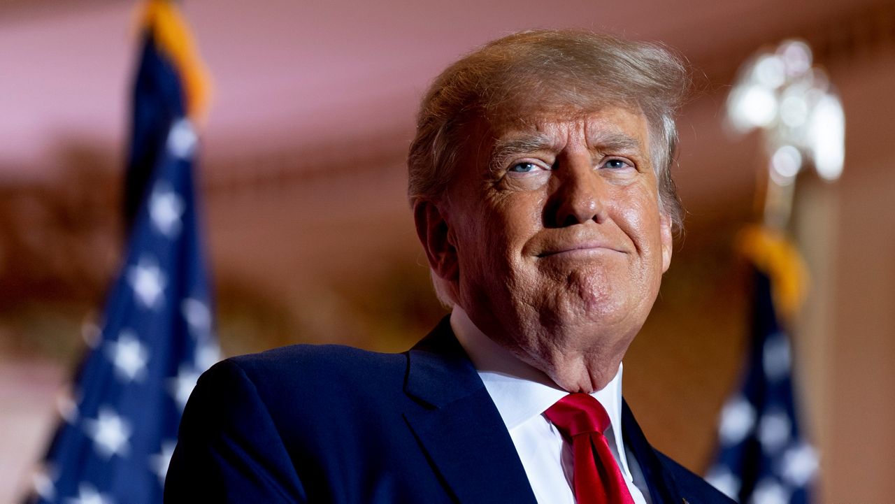 Former President Donald Trump announces he is running for president for the third time as he smiles while speaking at Mar-a-Lago in Palm Beach, Fla., Nov. 15, 2022. (AP Photo/Andrew Harnik, File)