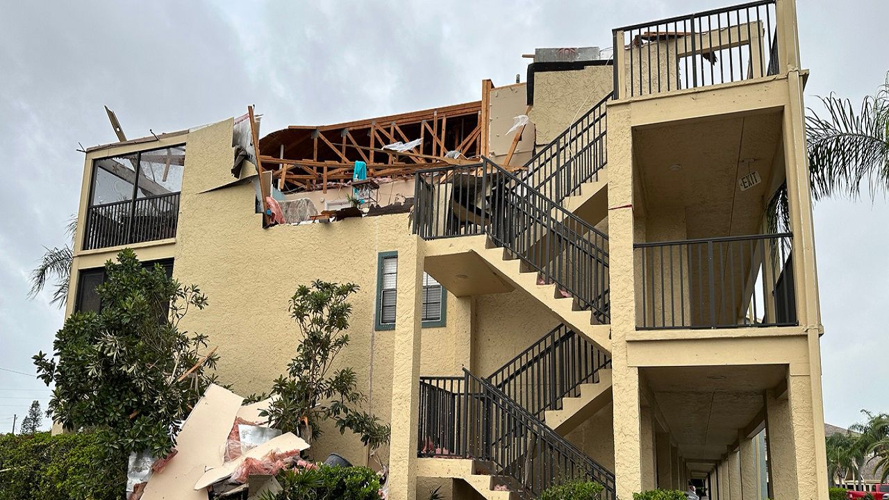 Overnight storm and tornado damage at the Harbor Pointe condo building on Causeway Boulevard in Dunedin.