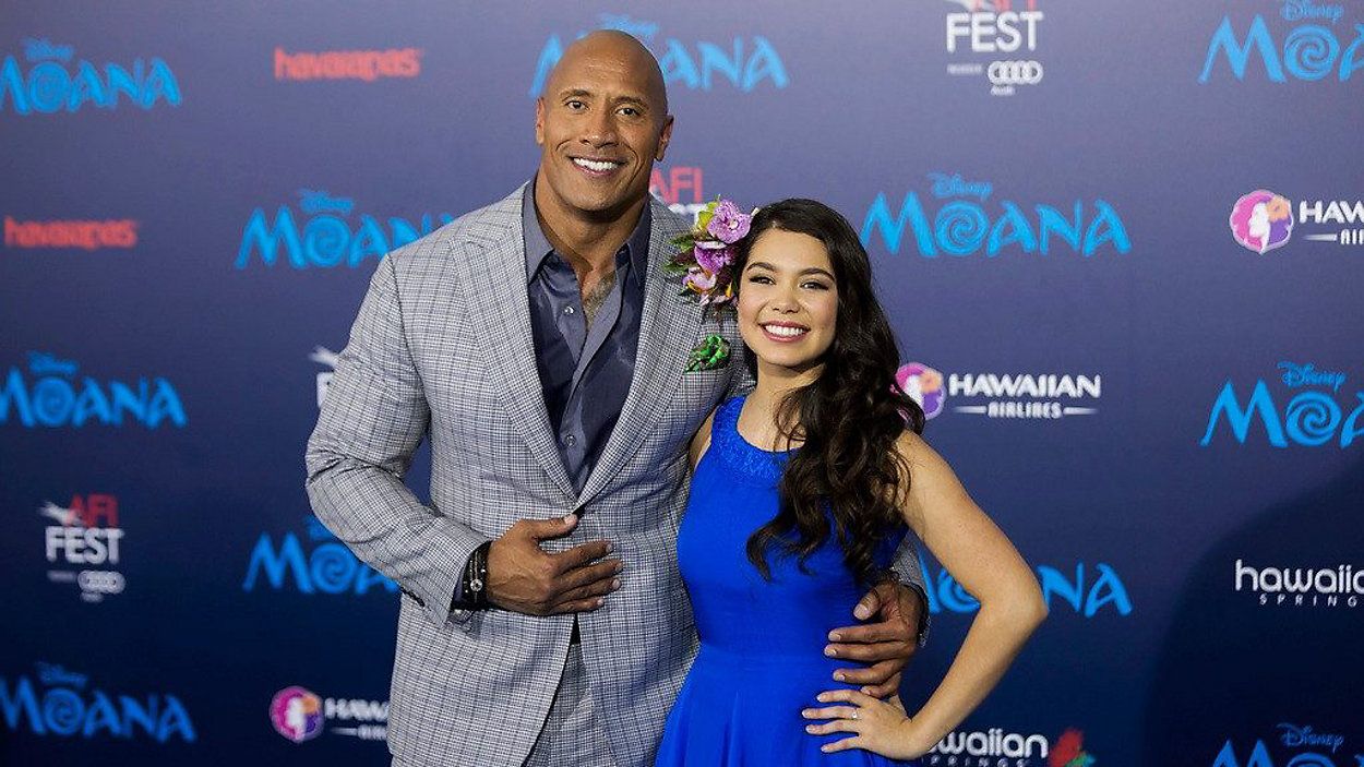 Actors Dwayne Johnson, left, and Auli‘i Cravalho appear at the 2016 AFI Fest - "Moana" world premiere in Los Angeles on Nov. 14, 2016. (Photo by Willy Sanjuan/Invision/AP, File)