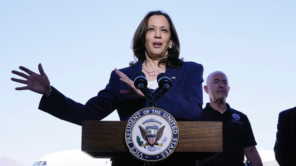 Vice President Kamala Harris talks to the media, Friday, June 25, 2021, after her tour of the U.S. Customs and Border Protection Central Processing Center in El Paso, Texas. (AP Photo/Jacquelyn Martin, File)