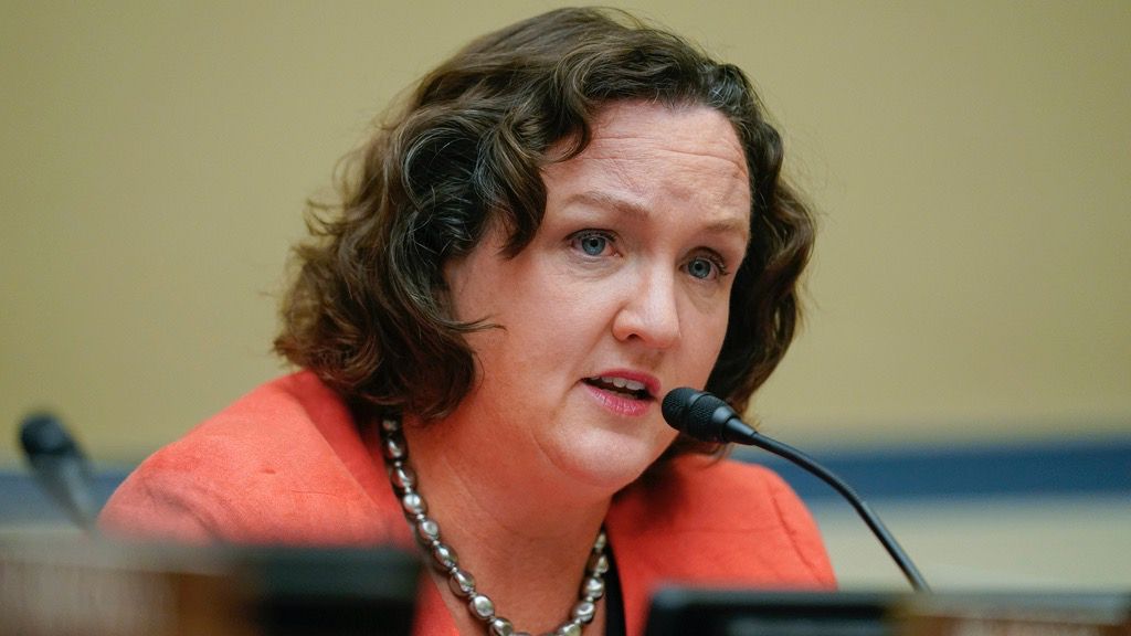 Rep. Katie Porter, D-Calif., speaks during a House Committee on Oversight and Reform hearing on gun violence on Capitol Hill in Washington, June 8, 2022. (AP Photo/Andrew Harnik, Pool)