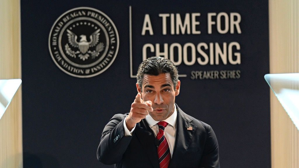 Miami Mayor Francis Suarez speaks at the "Time for Choosing" series at the Ronald Reagan Presidential Library Thursday, June 15, 2023, in Simi Valley, Calif. (AP Photo/Michael Owen Baker)