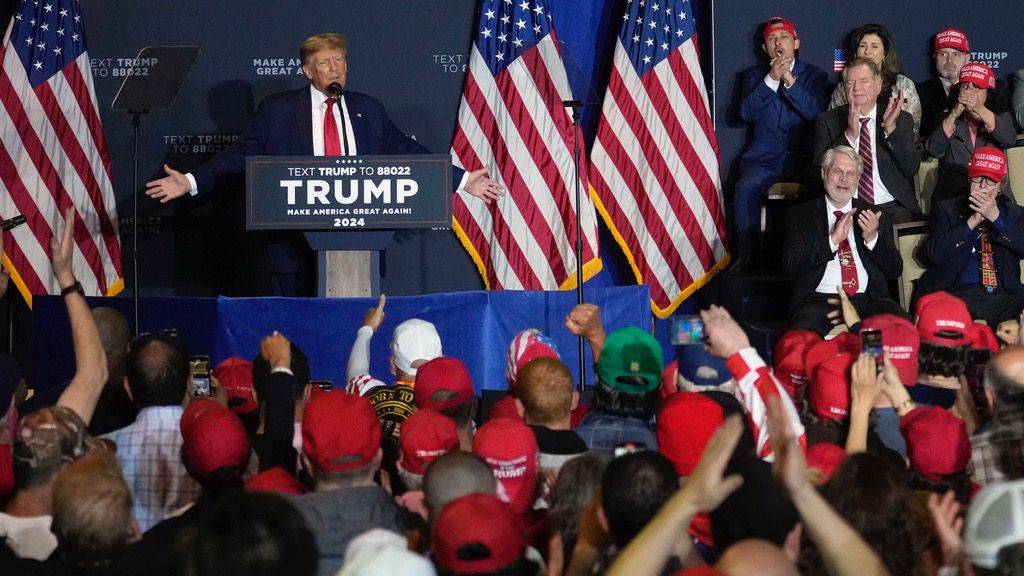 Former President Donald Trump speaks at a campaign event Thursday, April 27, 2023, in Manchester, N.H. (AP Photo/Charles Krupa)