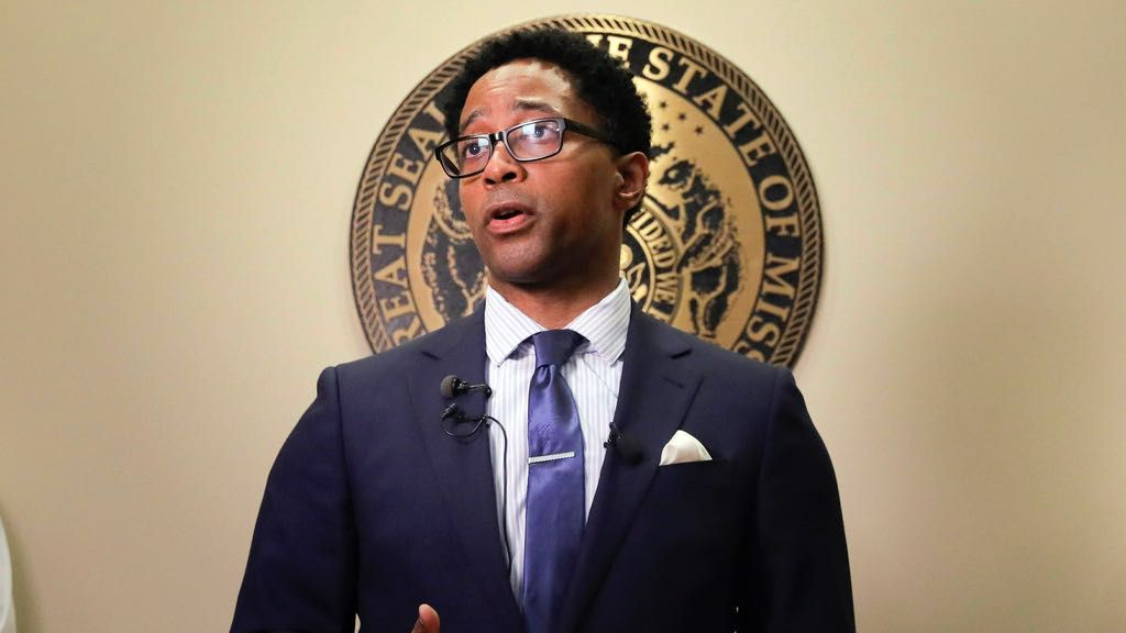 St. Louis County Prosecutor Wesley Bell speaks during a press conference, Wednesday, May 1, 2019, at the Buzz Westfall Justice Center in Clayton, Mo.  (Laurie Skrivan/St. Louis Post-Dispatch via AP, File)