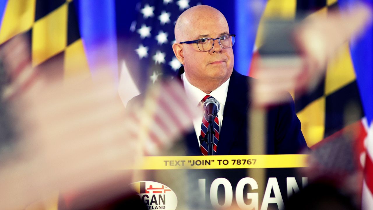 Former Maryland Gov. Larry Hogan speaks during a primary night election party Tuesday, May 14, 2024, in Annapolis, Md., after he won the GOP nomination for the U.S> Senate seat opened by Democratic Sen. Ben Cardin's retirement. (AP Photo/Daniel Kucin Jr.)