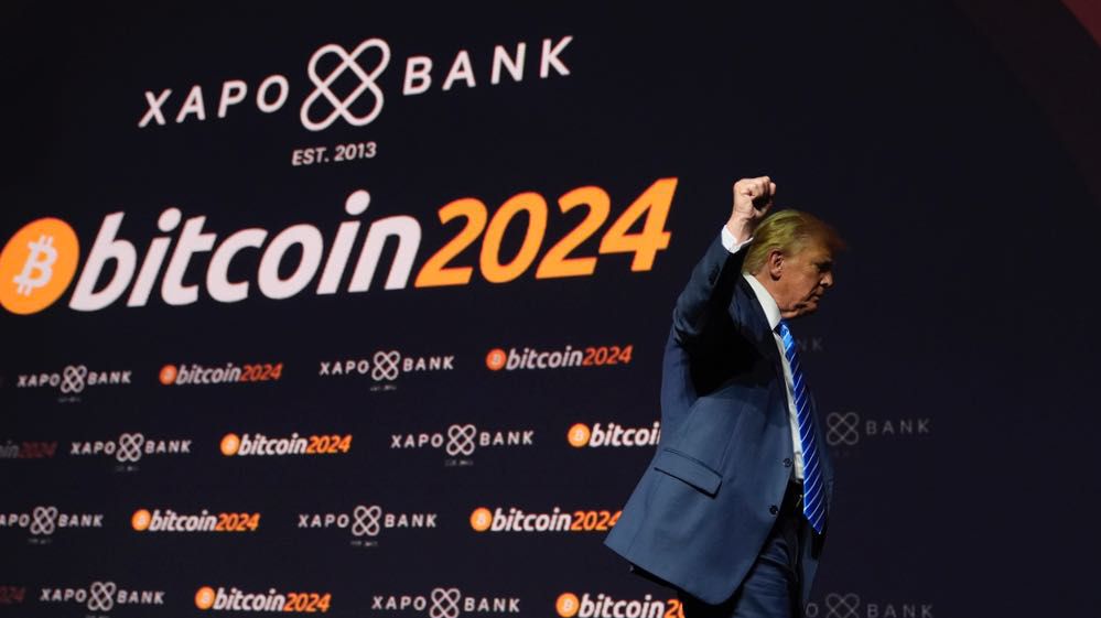 Republican presidential candidate former President Donald Trump departs after speaking at the Bitcoin 2024 conference, Saturday, July 27, 2024, in Nashville, Tenn. (AP Photo/Alex Brandon)