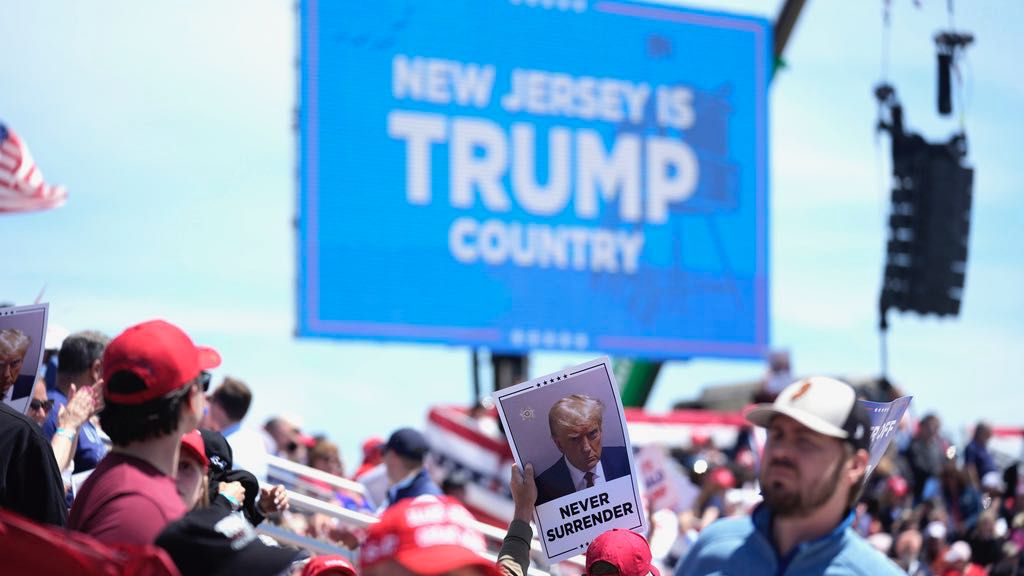 People gather ahead of a campaign rally for Republican presidential candidate former President Donald Trump in Wildwood, N.J., Saturday, May 11, 2024. (AP Photo/Matt Rourke)