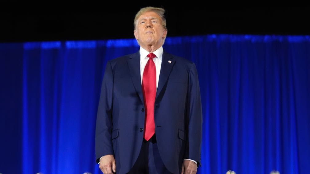 Republican presidential candidate former President Donald Trump arrives to speak at his birthday celebration, hosted by Club 47, in West Palm Beach, Fla., Friday, June 14, 2024. (AP Photo/Gerald Herbert)