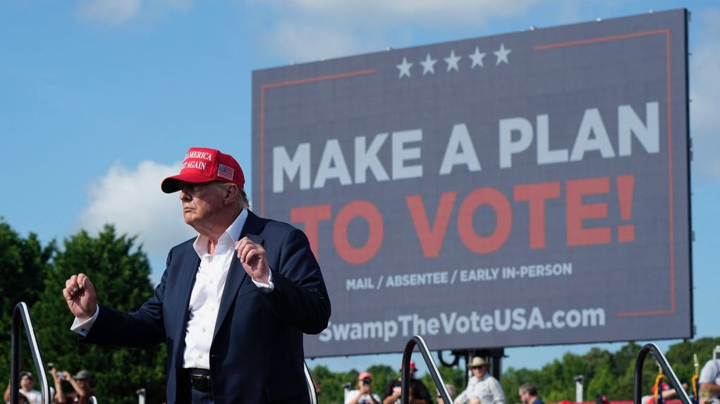 Republican presidential candidate former President Donald Trump speaks at a campaign rally in Chesapeake, Va., Friday, June 28, 2024. (AP Photo/Steve Helber)