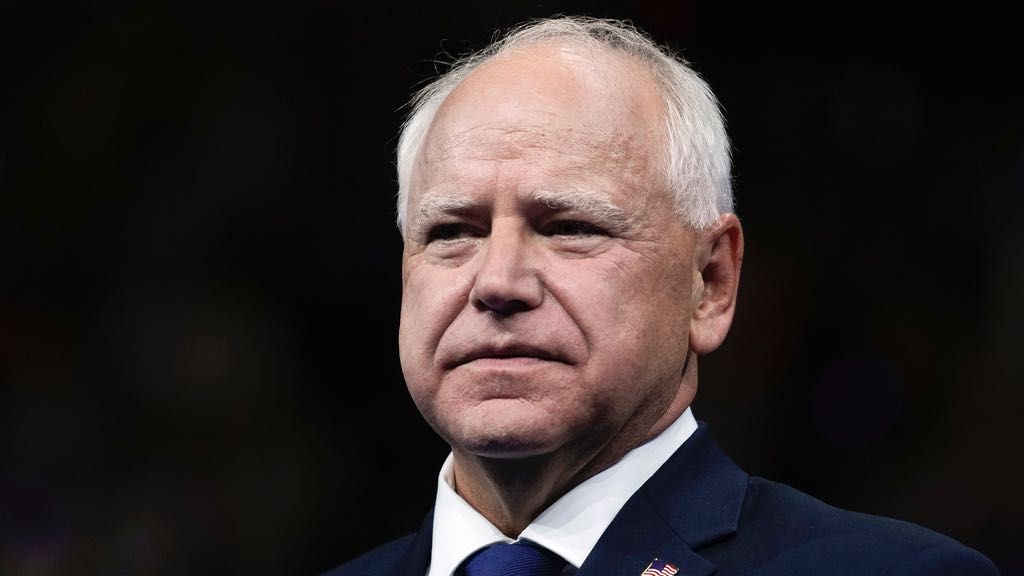 Minnesota Gov. Tim Walz, the running mate of Democratic presidential nominee Vice President Kamala Harris, is pictured at a campaign rally in Philadelphia, Aug. 6, 2024. (AP Photo/Matt Rourke)