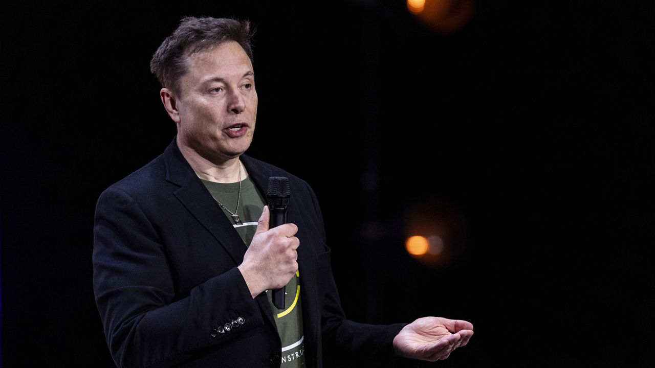 Elon Musk speaks at Life Center Church in Harrisburg, Pa., Saturday, Oct. 19, 2024. (Sean Simmers/The Patriot-News via AP)