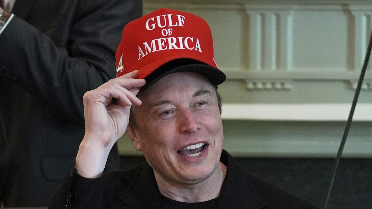 Elon Musk speaks during a cabinet meeting at the White House, April 30, 2025, in Washington. (AP Photo/Evan Vucci, File)