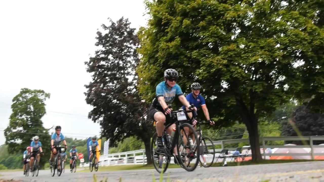 Empire State Riders along Erie Canal in Spencerport, nearing finish line