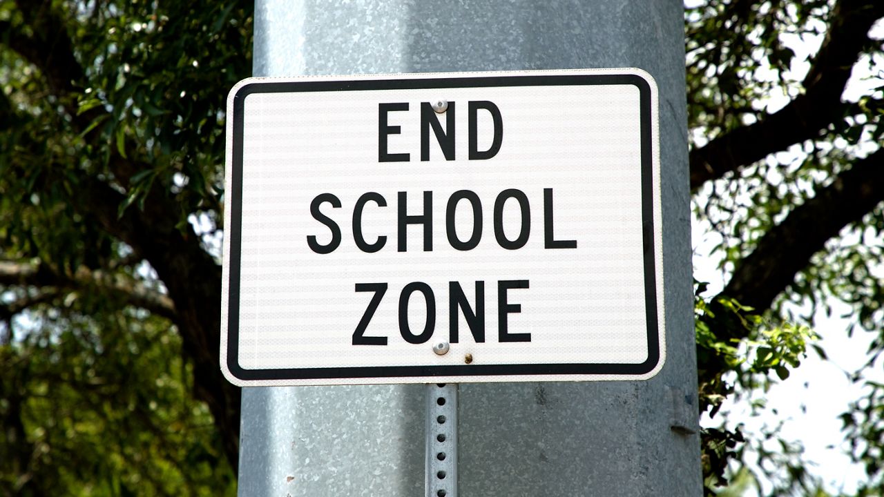 "End School Zone" sign outside an Austin ISD school. (Spectrum News 1)