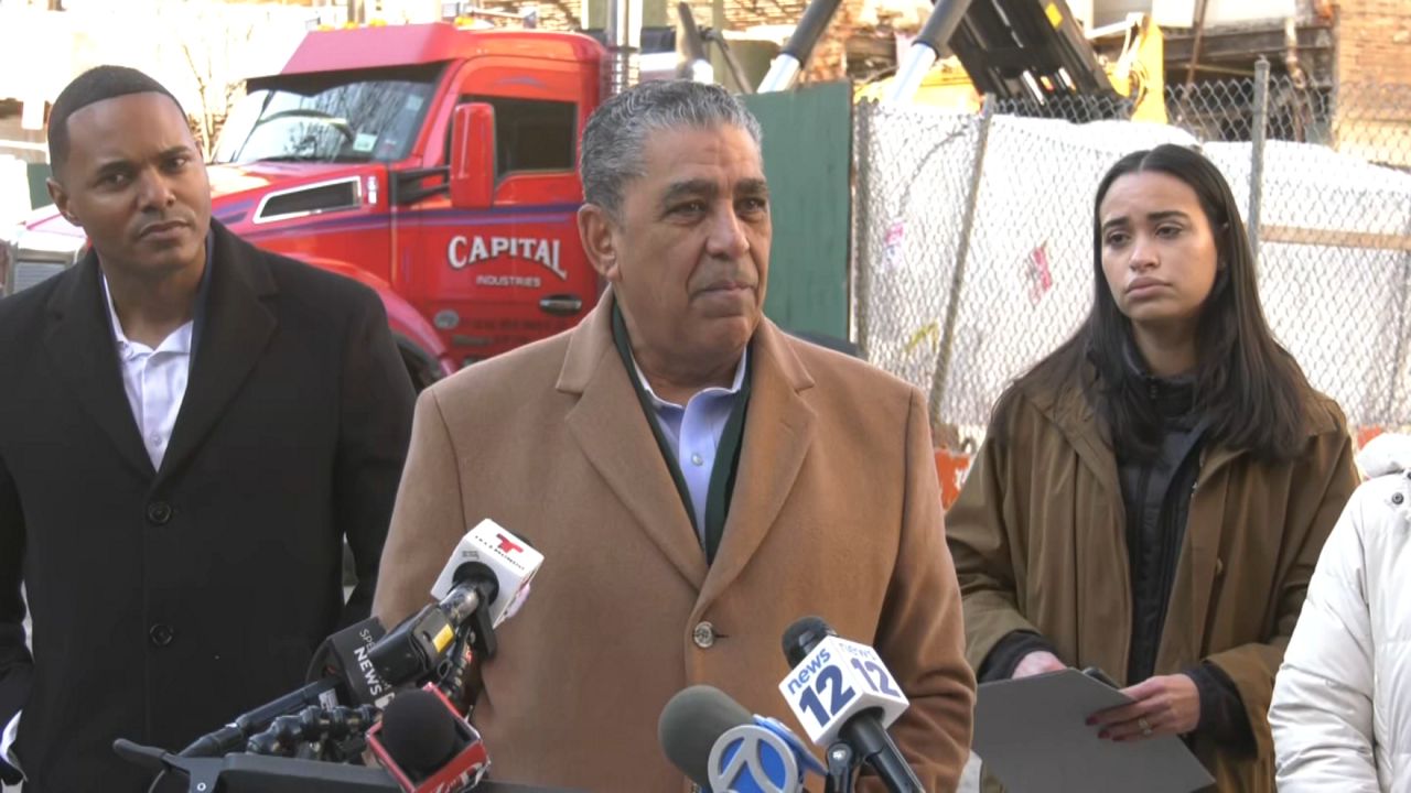 The Bronx partially collapsed building is pictured.