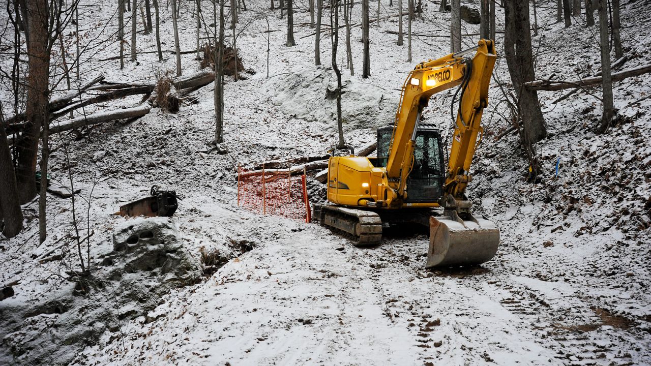 This 2018 photo released by Federal Bureau of Investigation shows the FBI's 2018 dig for Civil War-era gold at a remote site in Dents Run, Penn., after sophisticated testing suggested tons of gold might be buried there. (Federal Bureau of Investigation via AP)