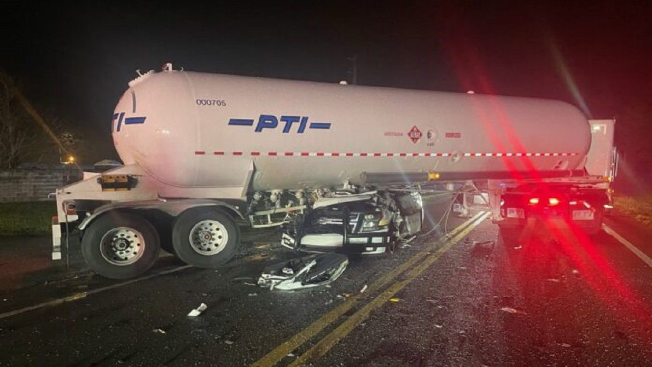 According to the Florida Highway Patrol, the 32-year-old deputy was driving a marked Sheriff’s Office Chevy Tahoe when he crashed into an Amerigas Propane tanker truck just after 5:30 a.m. (Florida Highway Patrol)