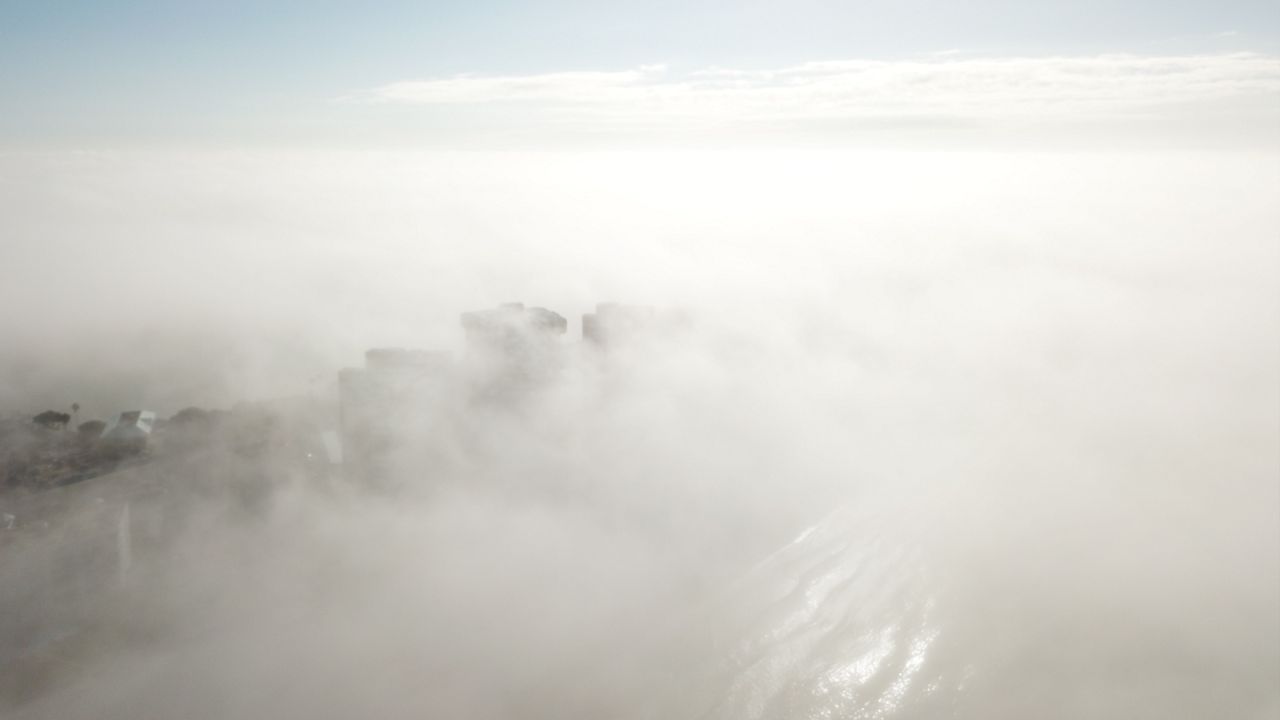 Sea fog blankets the coast