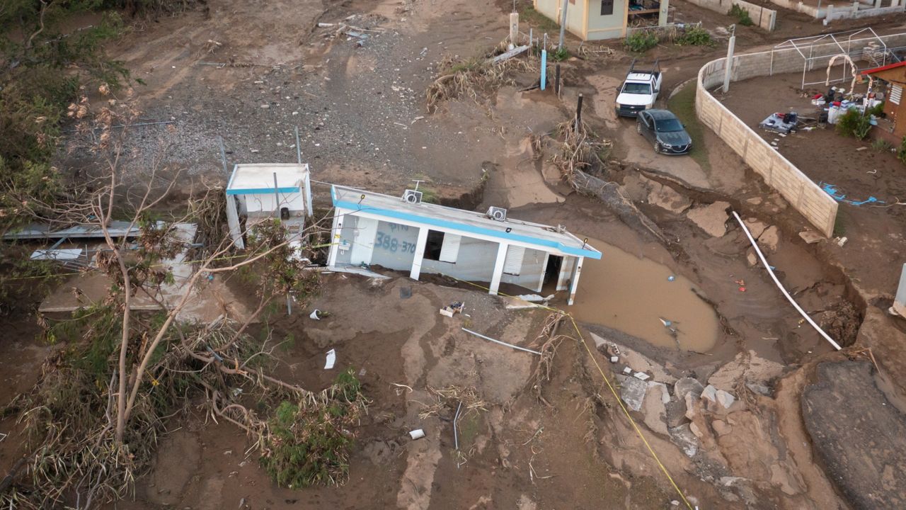 View of a house that was washed away by Hurricane Fiona at Villa Esperanza in Salinas, Puerto Rico, Wednesday, September 21, 2022. (AP Photo/Alejandro Granadillo)