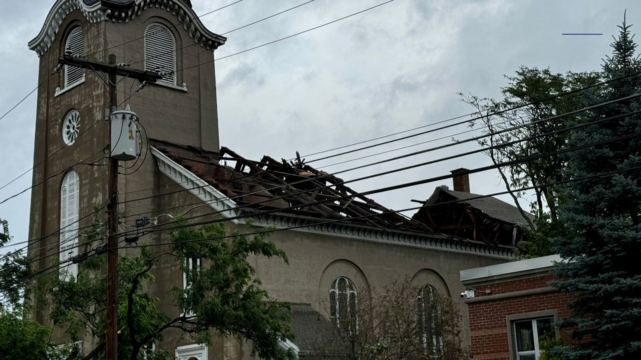 The First Presbyterian Church in Rome was damaged after a tornado ripped through the city in July. (Spectrum News)