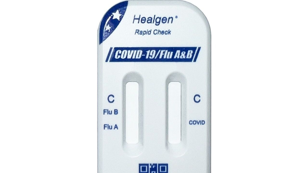 The Healgen Rapid Check COVID-19/Flu A&B Antigen Test. (Healgen)