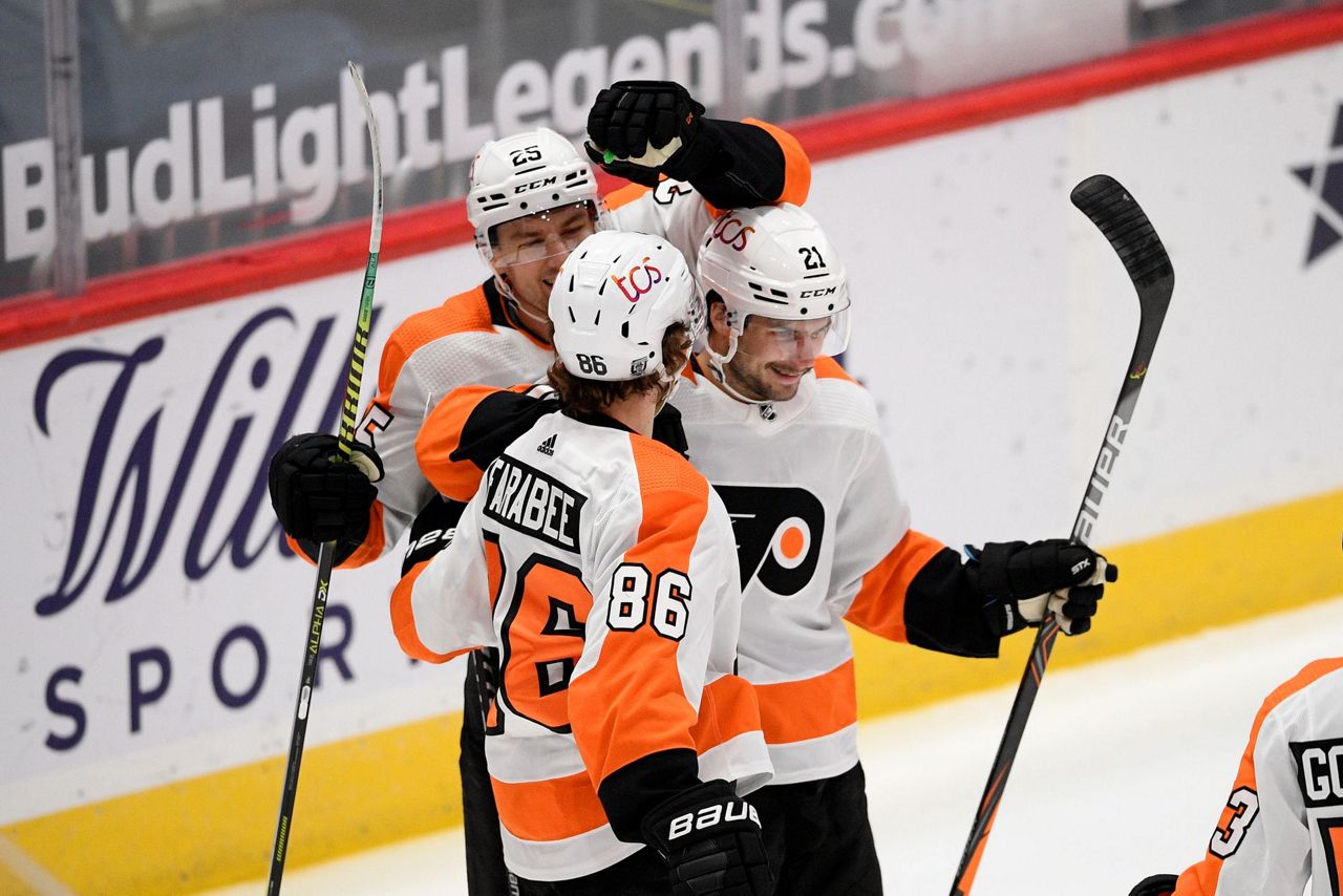 Laughton's 1st hat trick lifts Flyers past Capitals, 74