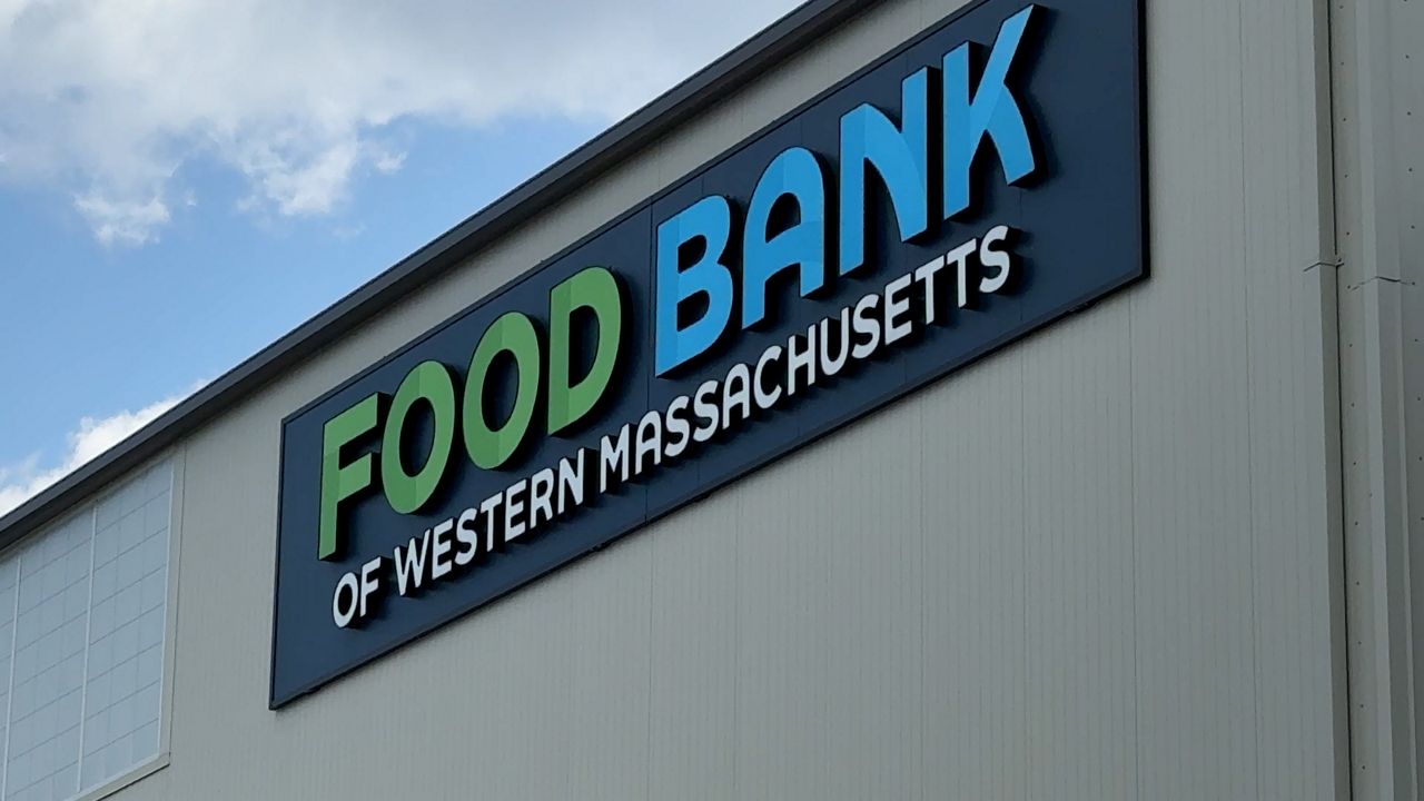 The exterior sign for the Food Bank of Western Massachusetts in Chicopee. (Spectrum News 1/Dan Reidy)