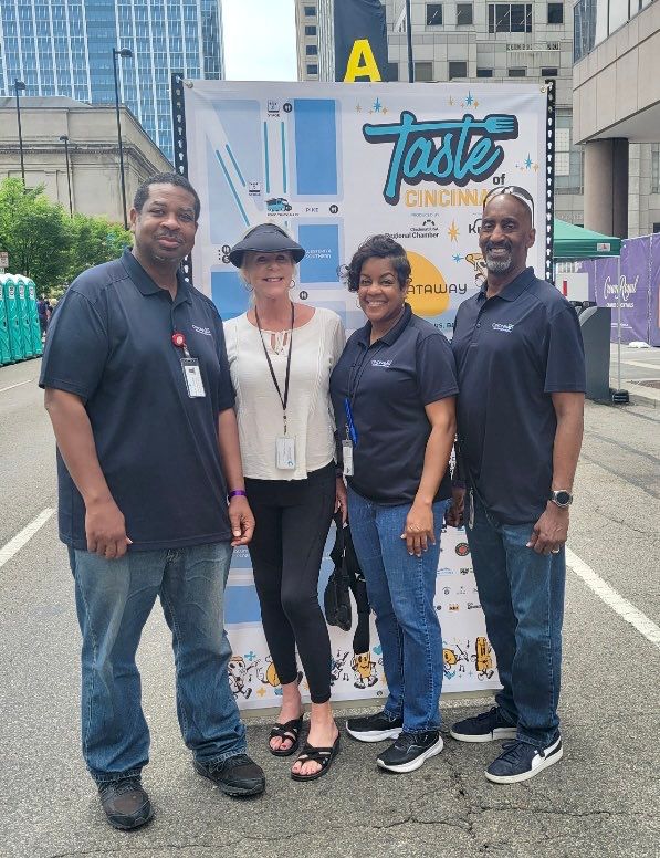 CHD environmental health specialists working the Sunday morning shift at Taste of Cincinnati. From left to right: Phil Murdock, Jennifer Rouse, Kendra Dawson and John Sanders.