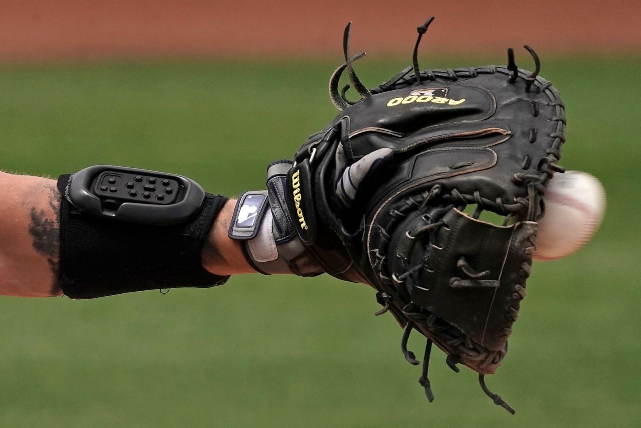 Miami Marlins catcher Payton Henry makes the throw to second base