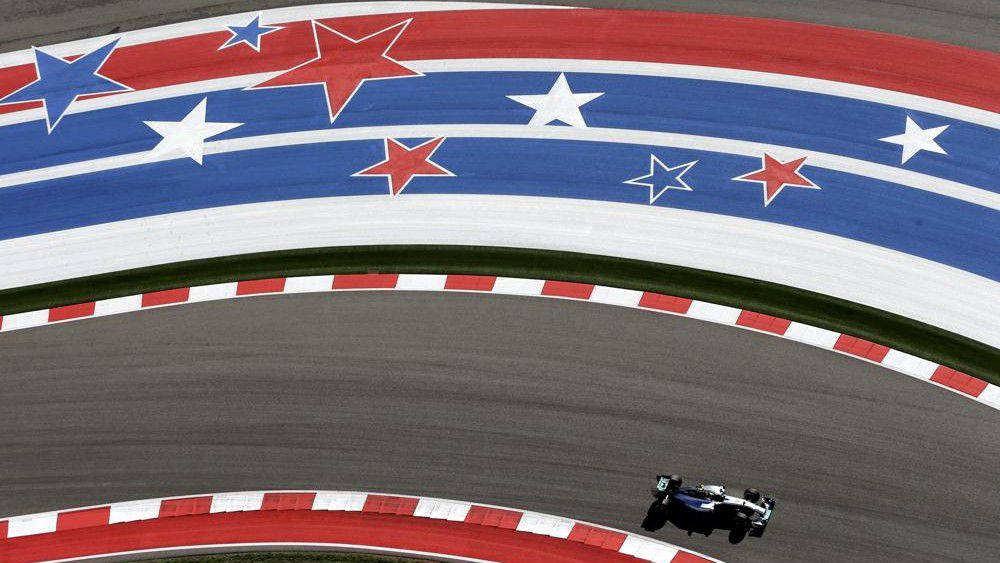  Mercedes driver Nico Rosberg, of Germany, drives through the course during the first practice session for the Formula One U.S. Grand Prix auto race at the Circuit of the Americas in Austin, Texas, in this Friday, Oct. 31, 2014, file photo. When Formula One returned to the United States in 2012, in central Texas of all places, the world's highest class of international auto racing took a big leap just to make a footprint in a country it had abandoned five years earlier. A decade later, F1 is here to stay in the USA. (AP Photo/Eric Gay, File)