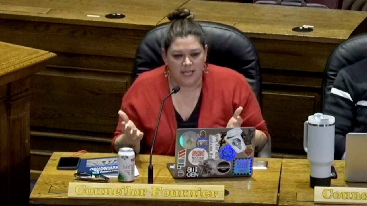 Portland City Councilor April Fournier, who chairs the council's health, human services and public safety committee, addresses the council at its meeting on Oct. 21. The council voted unanimously to disburse $1.38 million in opioid settlement funds on three programs to combat opioid addiction in the city. (Portland City Council video)