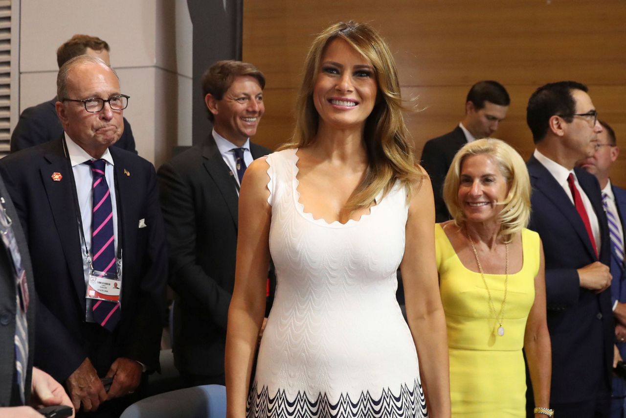 First Lady Melania Trump, arrives before President Donald Trump and French ...