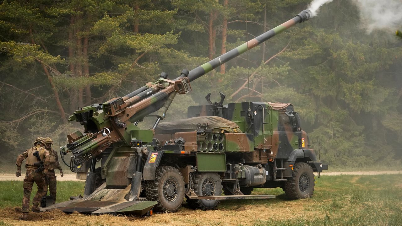 French soldiers fire a French-made CAESAR self-propelled howitzer during the Spring Storm 2023 military drills, the largest annual exercise of Estonian Defence Forces, near Tapa, Estonia on May 25, 2023. France will soon be able to deliver 78 Caesar howitzers to Ukraine and will boost its supply of shells to meet Kyiv's urgent needs for ammunition to fight Russia's two-year invasion, the defense minister said Tuesday. (AP Photo/Sergei Grits, file)