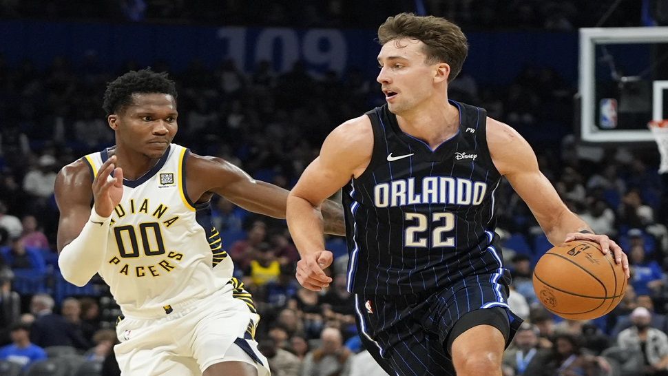 Orlando forward Franz Wagner drives past Indiana guard Bennedict Mathurin during the first half of Wednesday night's game.