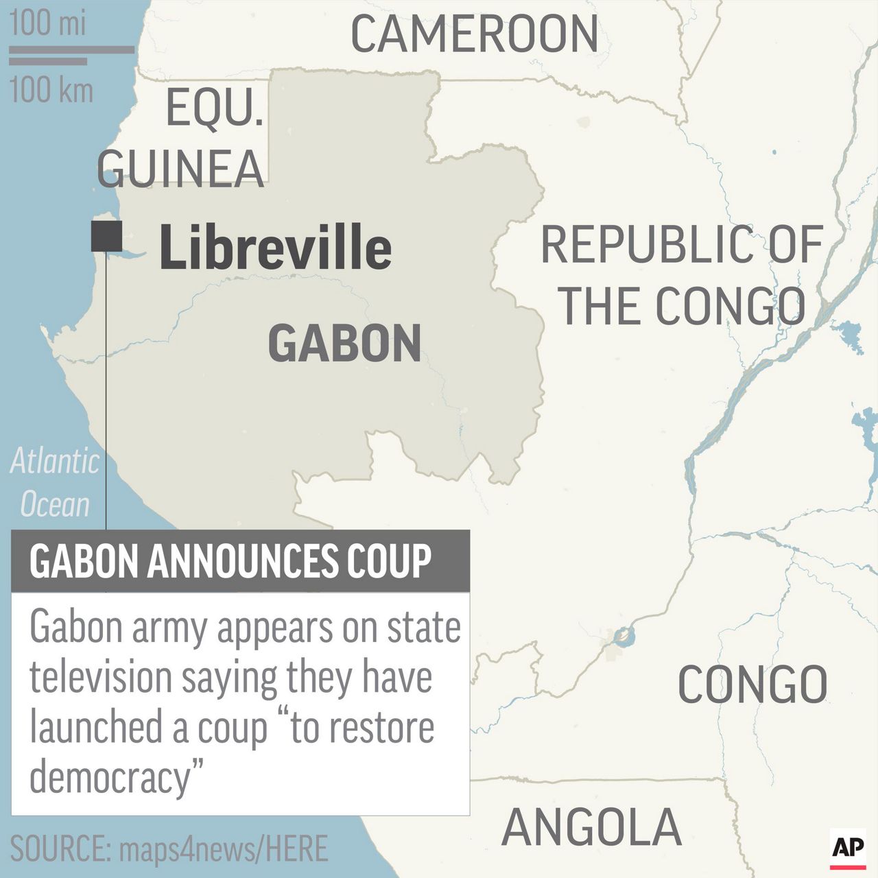Gabon army announces coup 'to restore democracy'