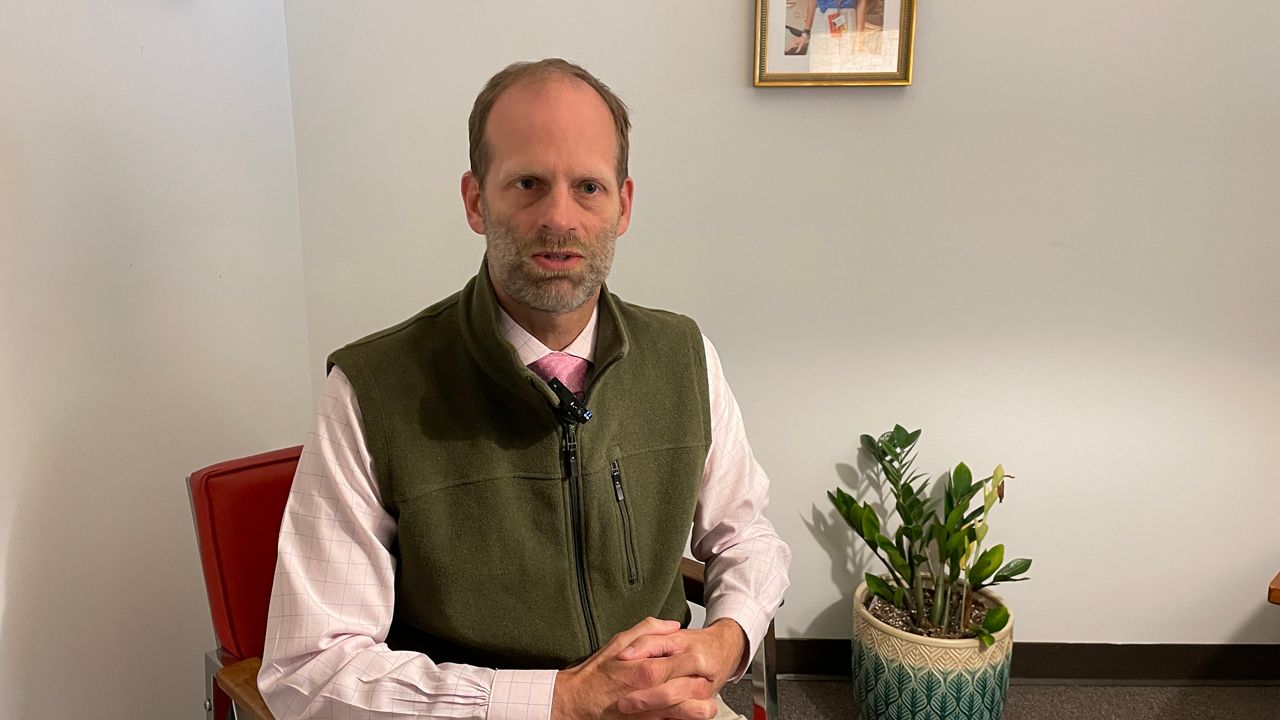 Garrett Martin, president and CEO of the Maine Center for Economic Policy, talks about a report released Tuesday calling for tribal sovereignty. (Spectrum News/Susan Cover)
