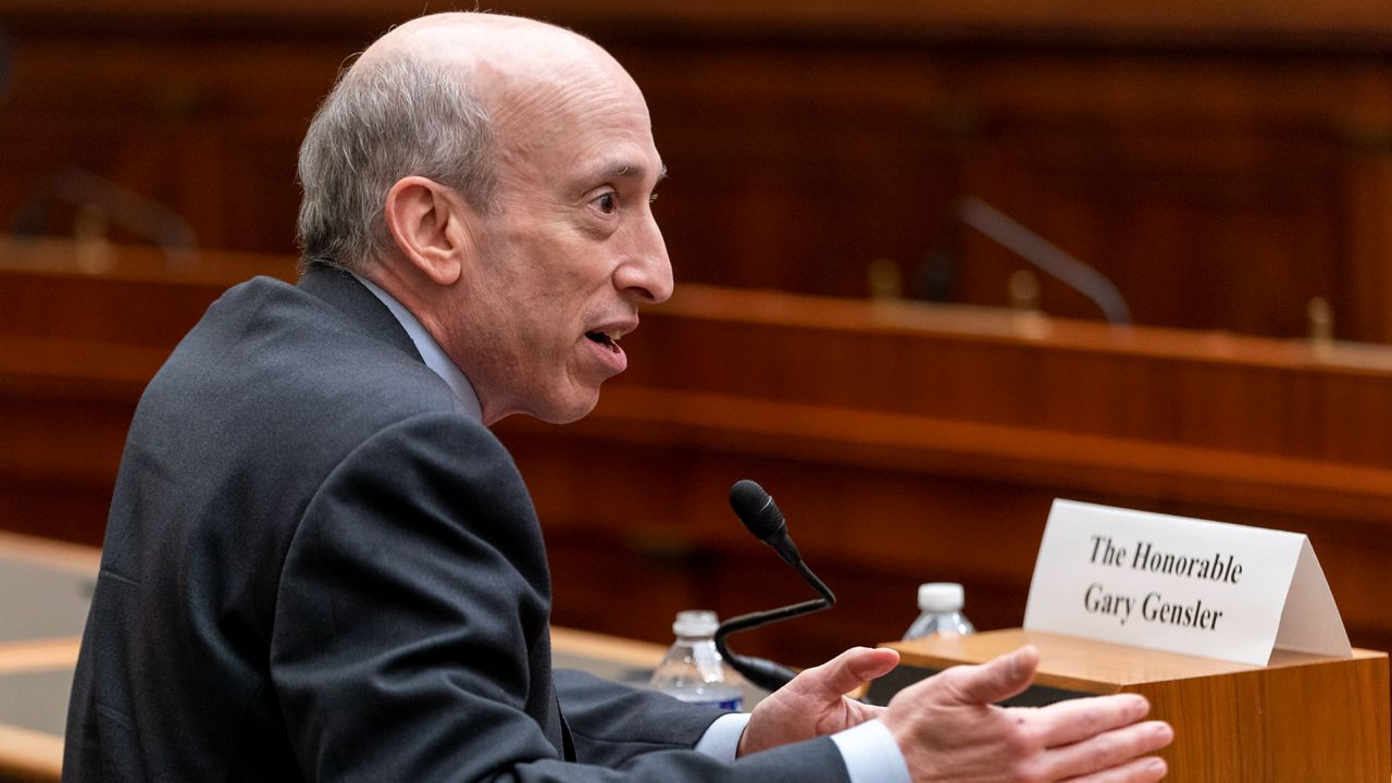 Securities and Exchange Commission (SEC) Chair Gary Gensler testifies during a House Financial Services Committee hearing on oversight of the SEC, April 18, 2023, on Capitol Hill in Washington. (AP Photo/Jacquelyn Martin, File)