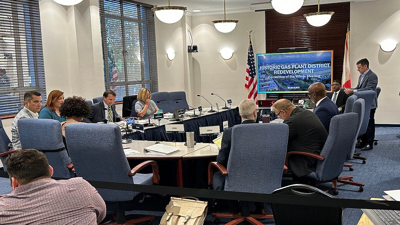 City officials look over the development plans at a Thursday meeting. (Spectrum News/Eddie Jackson)