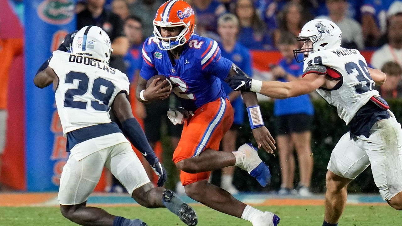 Florida freshman quarterback DJ Lagway (2) will split time with veteran Graham Mertz, coach Billy Napier says.