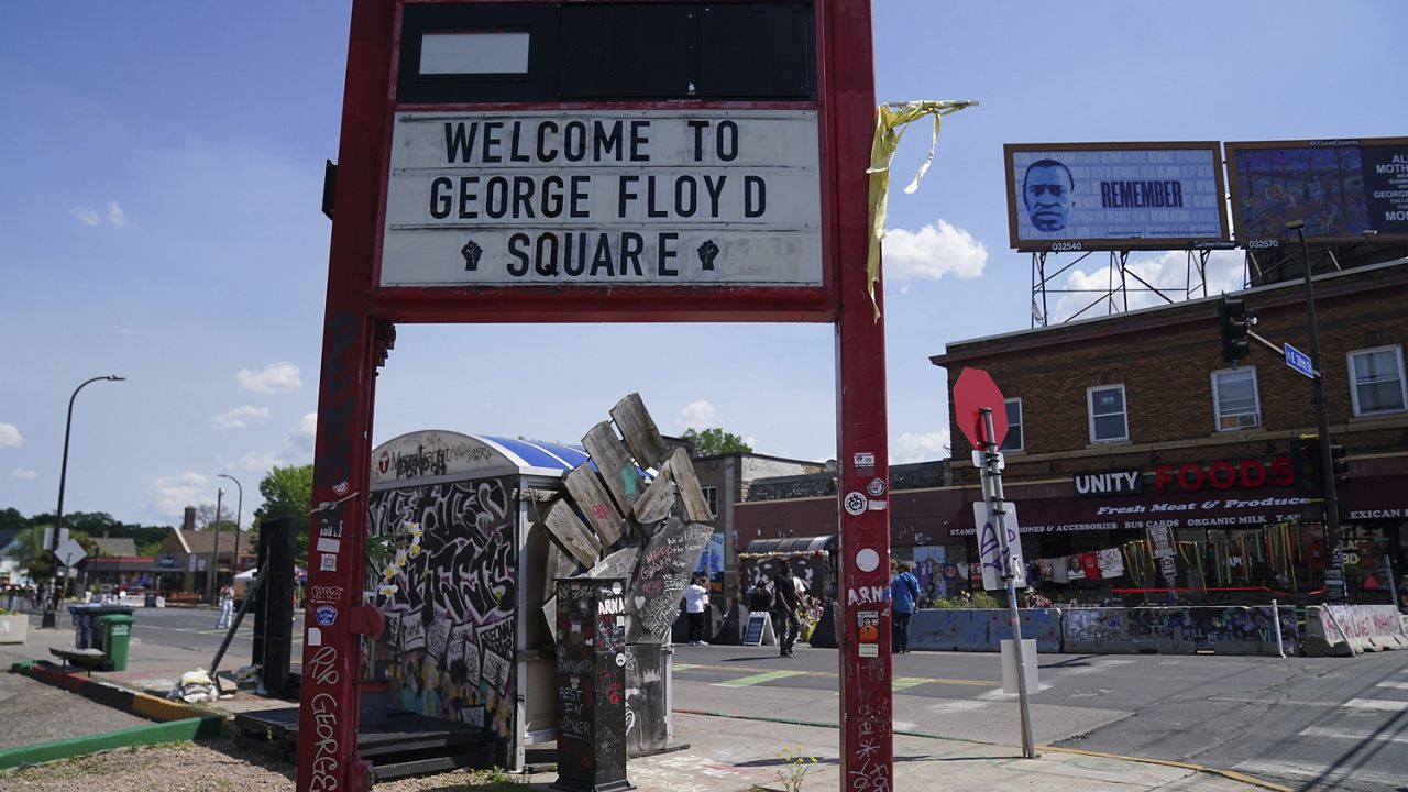 A view of the spot of George Floyd's murder at George Floyd Square on the five-year anniversary of Floyd's death, Sunday, May 25, 2025, in Minneapolis. (AP Photo/Abbie Parr)