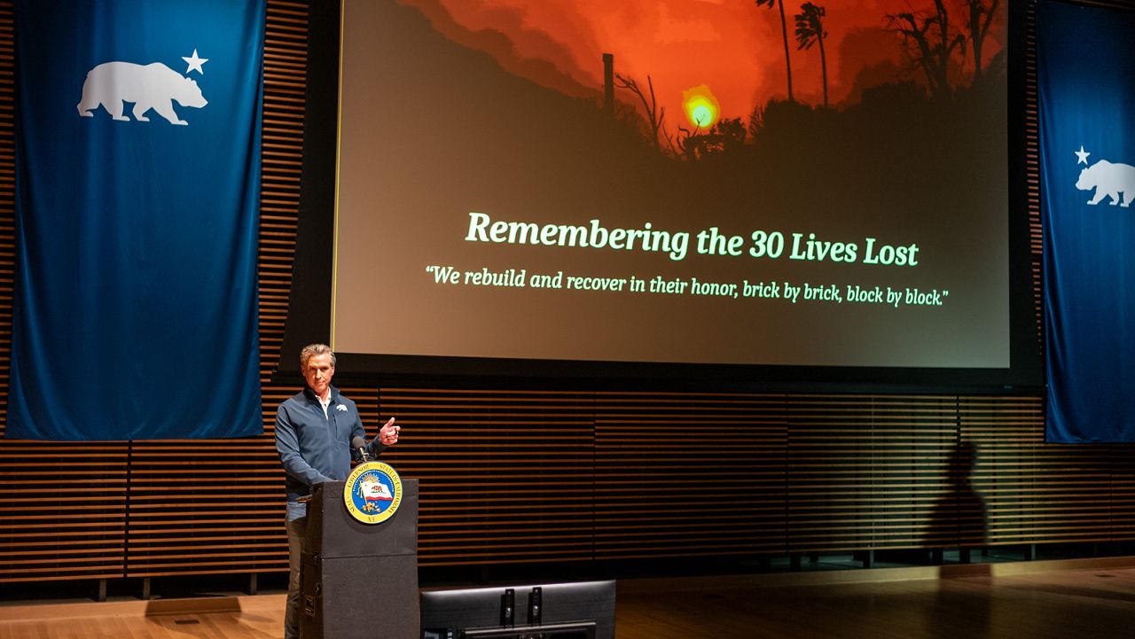 Pasadena, CA - July 07:California governor Gavin Newsom speaks at Pasadena City College on the 6 month anniversary of the Eaton and Palisades fires on Monday, July 7, 2025. (Photo by David Crane/MediaNews Group/Los Angeles Daily News via Getty Images)