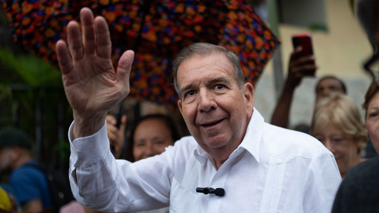 Venezuelan opposition presidential candidate Edmundo Gonzalez waves to supporters during a political event at a square in the Hatillo municipality of Caracas, Venezuela, June 19, 2024. (AP Photo/Ariana Cubillos, File)