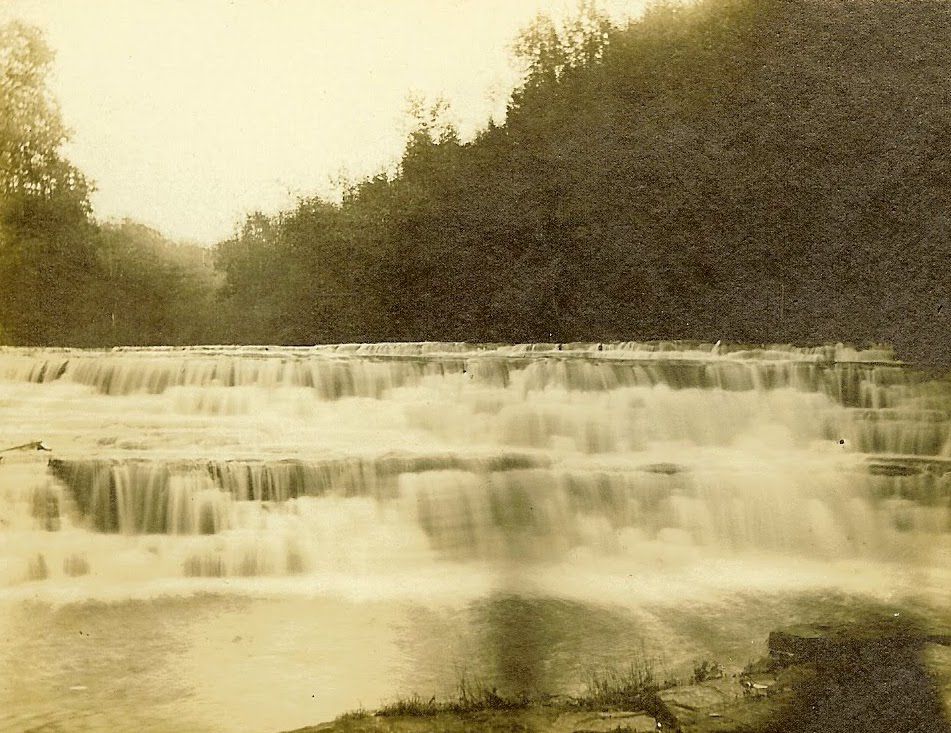 postcard of waterfalls in sepia